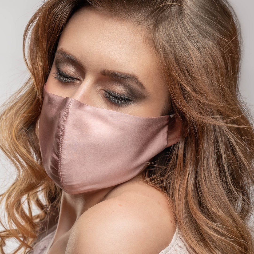 Pure Mulberry SILK Face Mask With Nose Wire -  Dusty Pink - SilkSleek