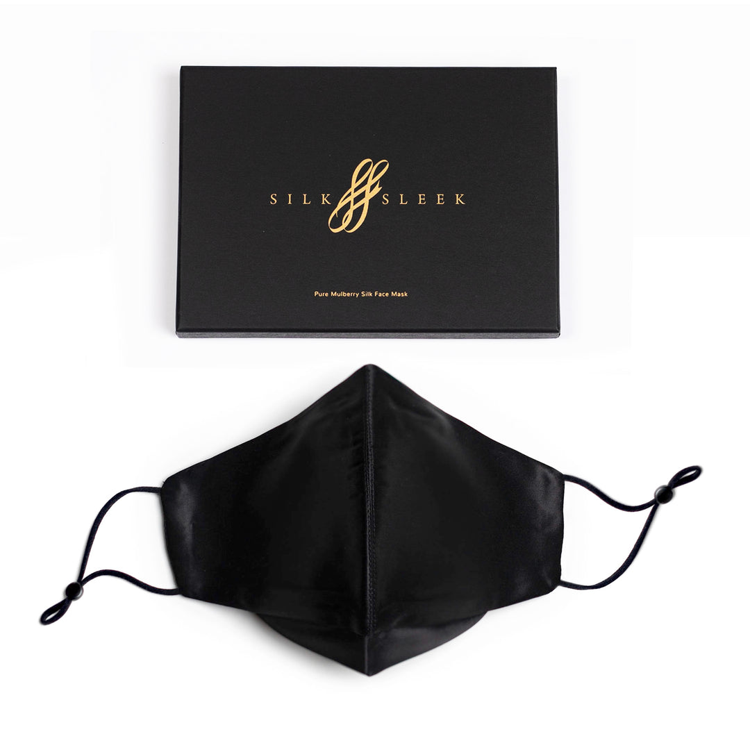 Pure Mulberry SILK Face Mask With Nose Wire - Black - SilkSleek
