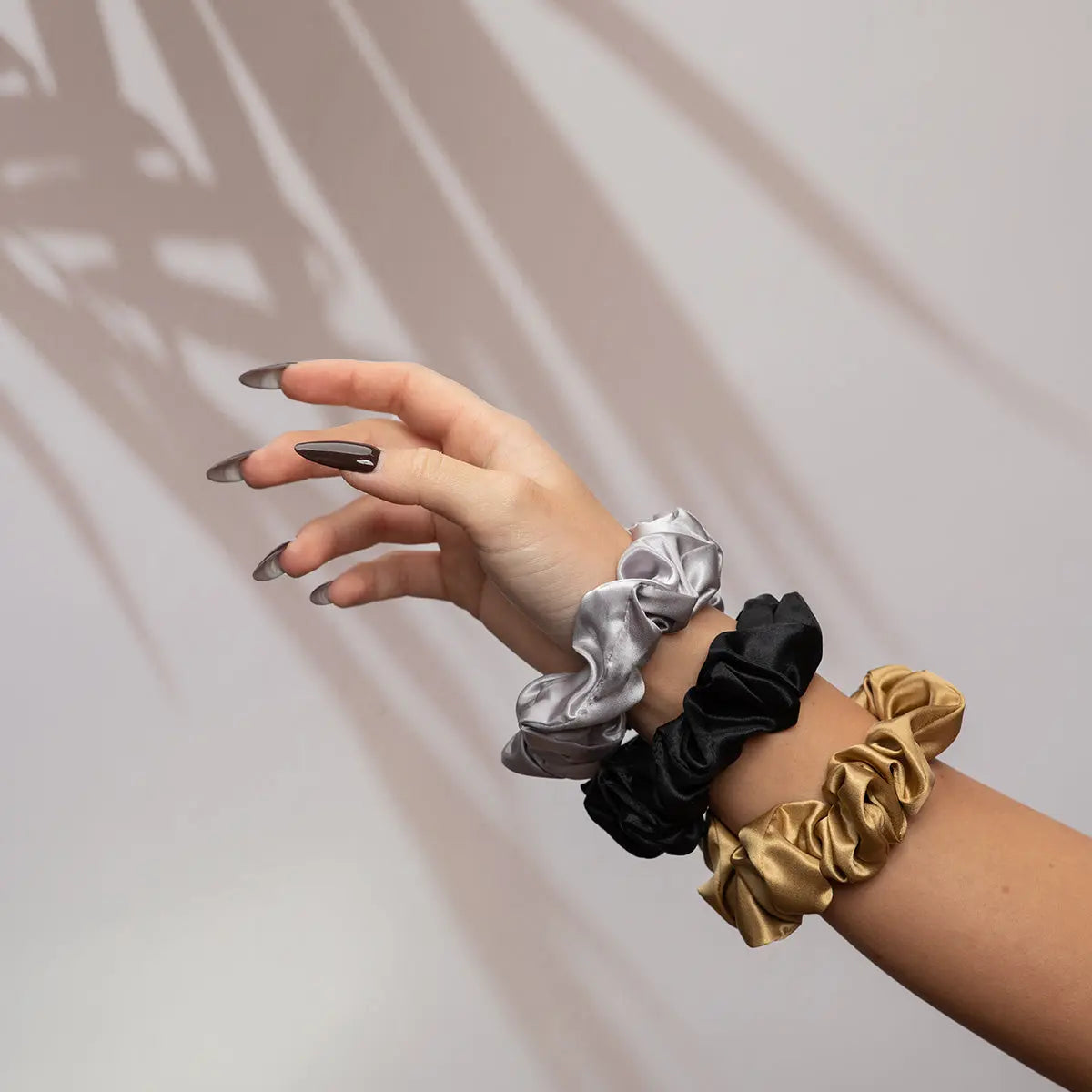 Silk Scrunchie Set - Black, Gold, Silver - SilkSleek