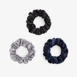 Large Silk Scrunchie Set - Black, Silver, Navy - SilkSleek