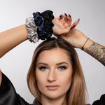 Silk Scrunchie Set - Black, Silver, Navy - SilkSleek