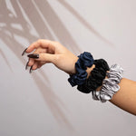 Silk Scrunchie Set - Black, Silver, Navy - SilkSleek
