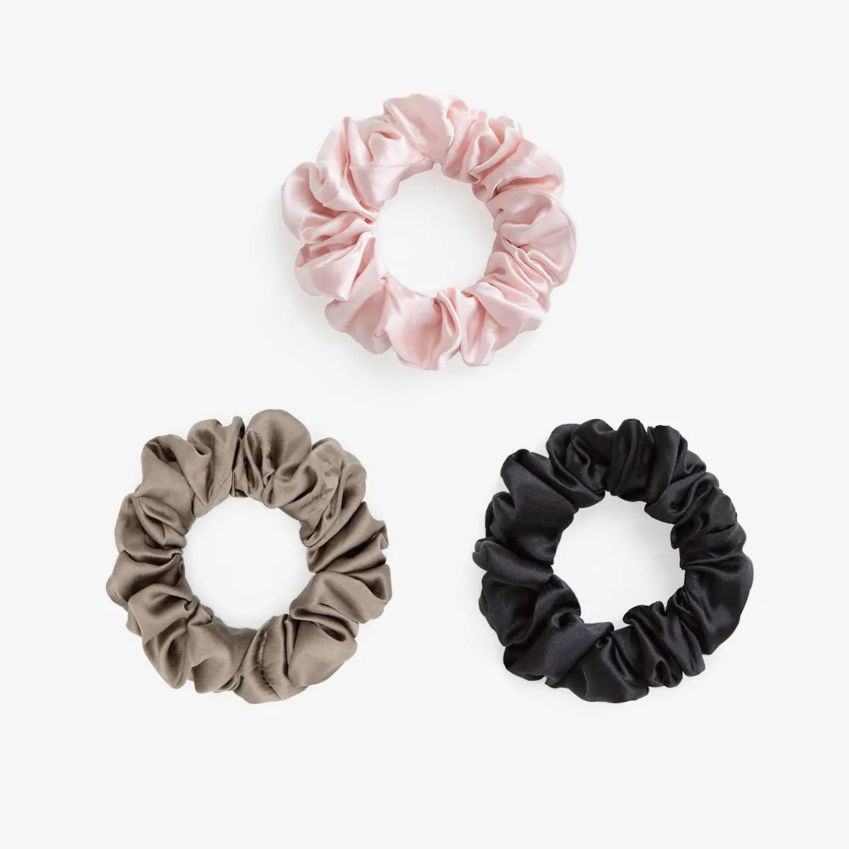 Large Silk Scrunchie Set - Barley Blush, Oyster, Black - SilkSleek