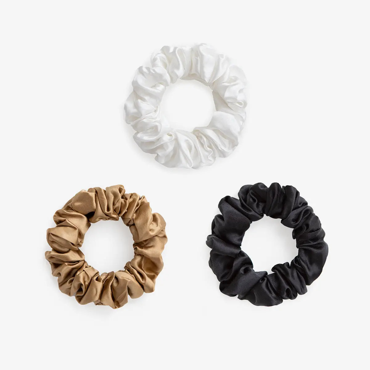 Large Silk Scrunchie Set - Pearl White, Gold, Black - SilkSleek