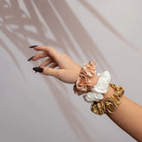 Silk Scrunchie Set - Pearl White, Gold, Rose Gold - SilkSleek