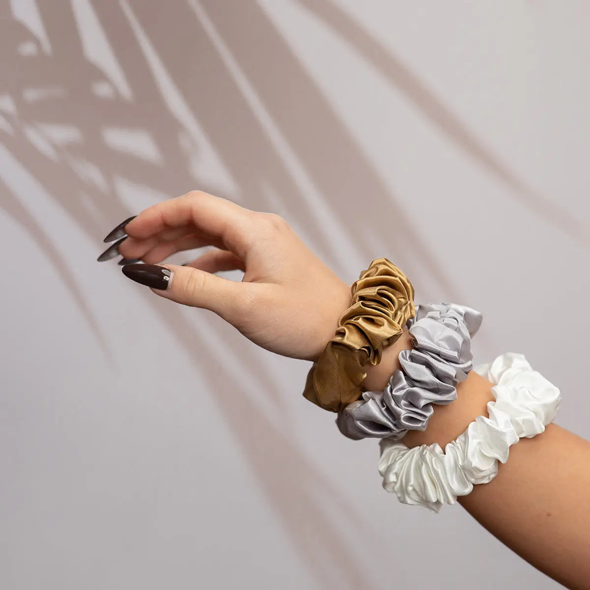 Silk Scrunchie Set - Pearl White, Gold, Silver - SilkSleek