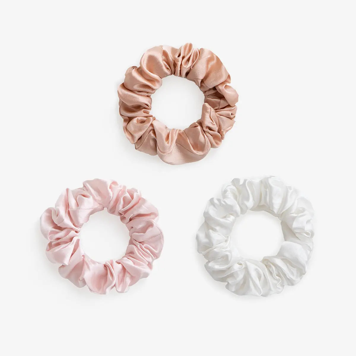Large Silk Scrunchie Set - Rose Gold, Barley Blush, Pearl White - SilkSleek