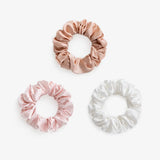 Large Silk Scrunchie Set - Rose Gold, Barley Blush, Pearl White - SilkSleek