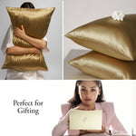 Gold silk pillow and box with text 'Perfect for Gifting' on a white background