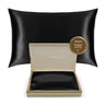 Luxury black silk pillowcase by SilkSleek for hypoallergenic and skin-friendly sleep