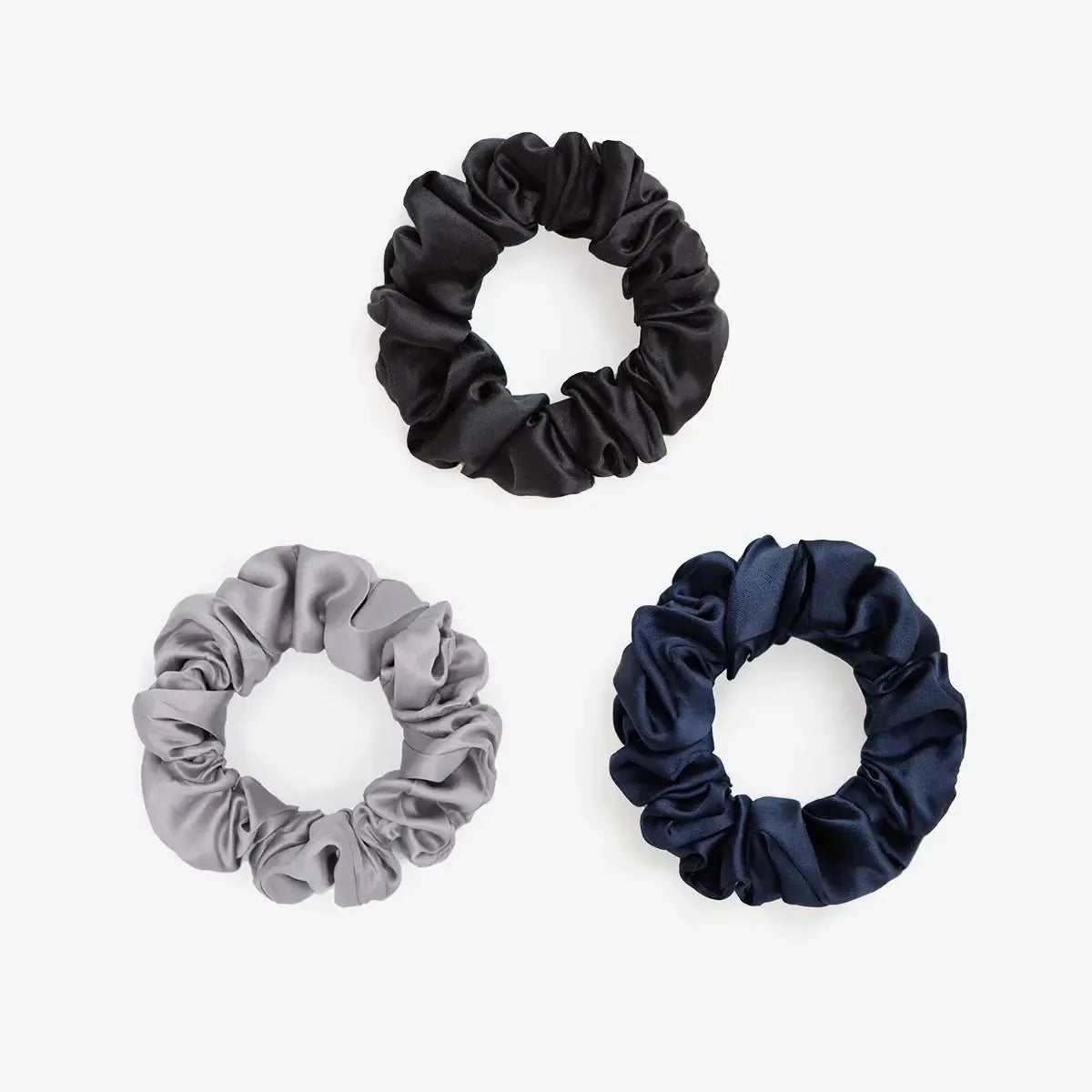 Large Silk Scrunchie Set - Black, Silver, Navy - SilkSleek