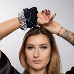 Silk Scrunchie Set - Black, Silver, Navy - SilkSleek