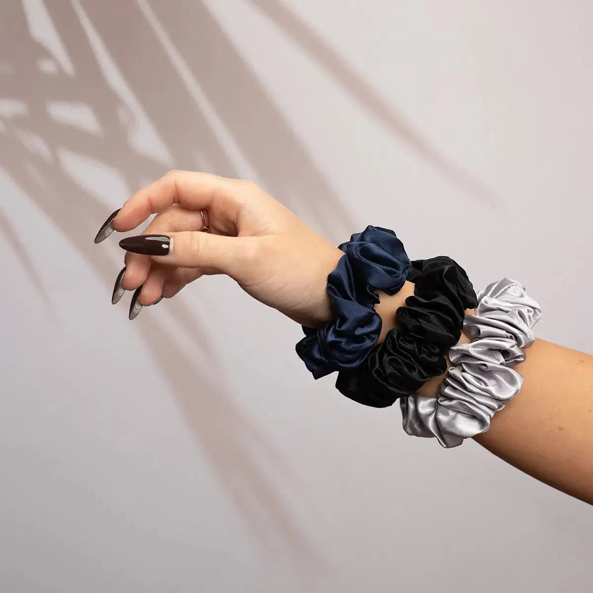 Silk Scrunchie Set - Black, Silver, Navy - SilkSleek