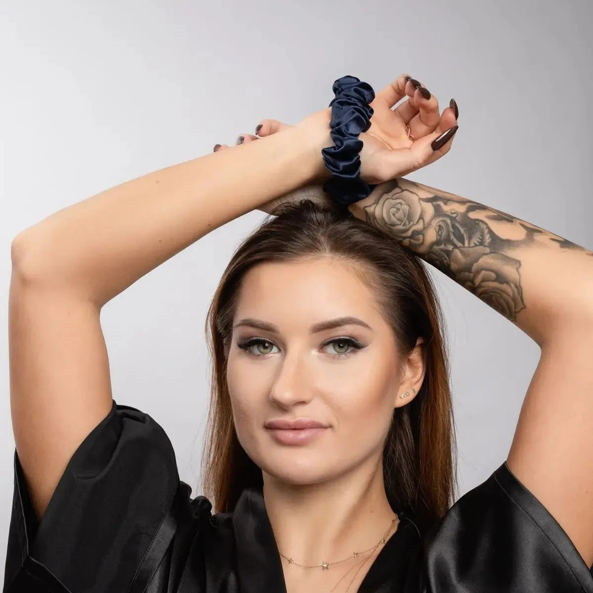 Navy Blue Silk Scrunchie 