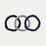 Skinny Silk Scrunchie Set - Black, Silver, Navy - SilkSleek