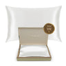 White silk pillowcase with luxury gold gift box