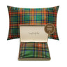 Plaid-patterned green silk pillowcase in a gift box 