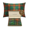 Plaid-patterned green silk pillowcase in a gift box 