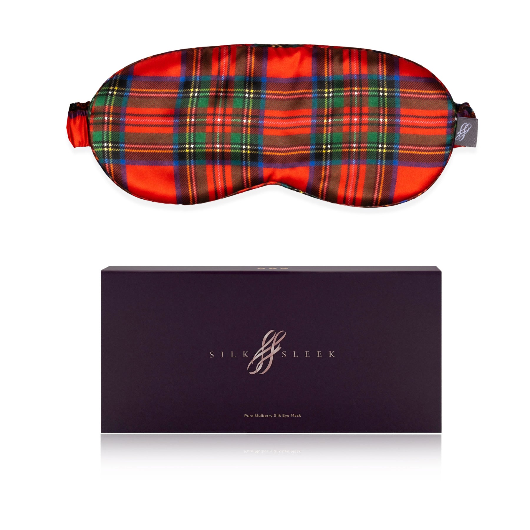 Tartan Silk Eye Mask in Red with Gift Box 