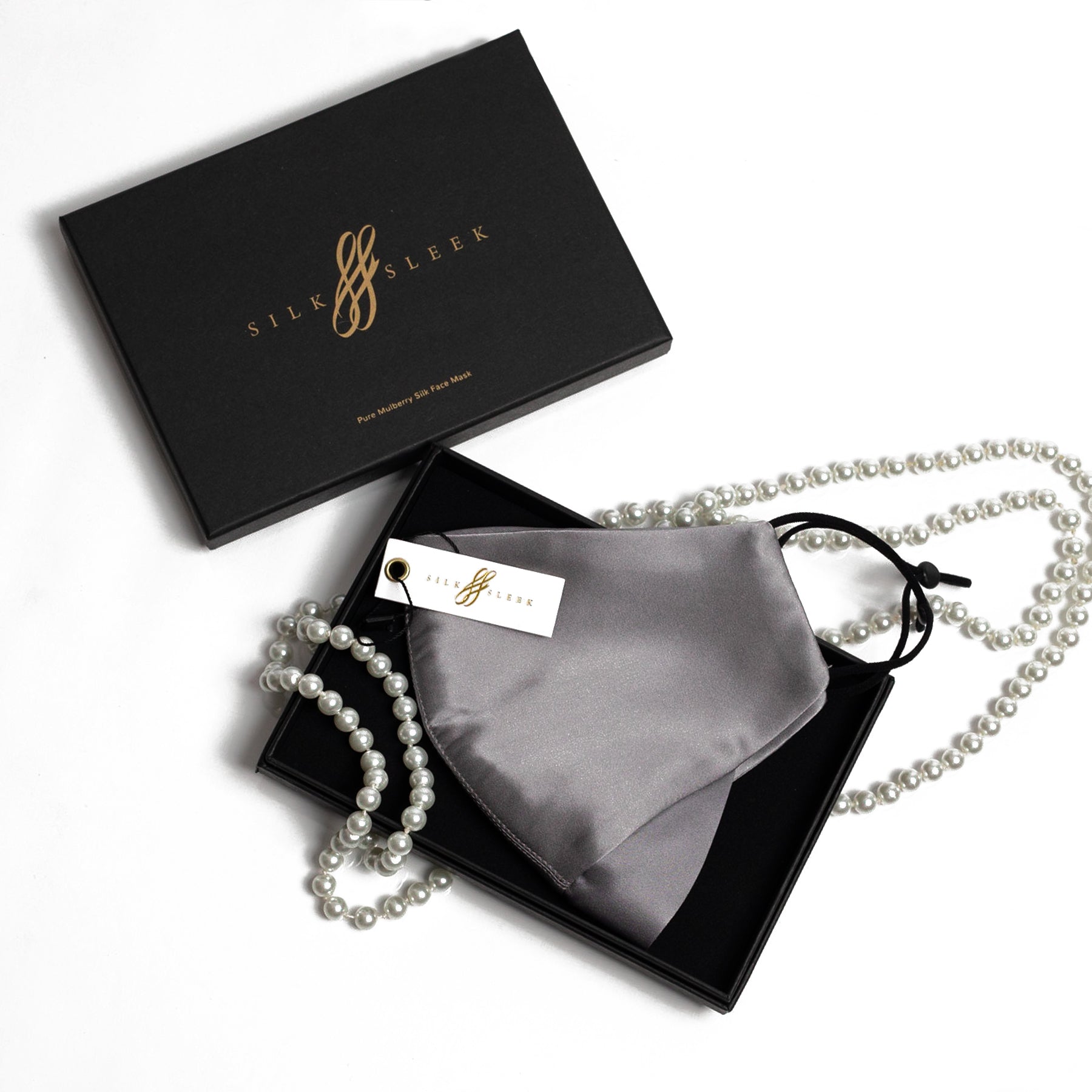 Pure Mulberry SILK Face Mask With Nose Wire - Silver - SilkSleek
