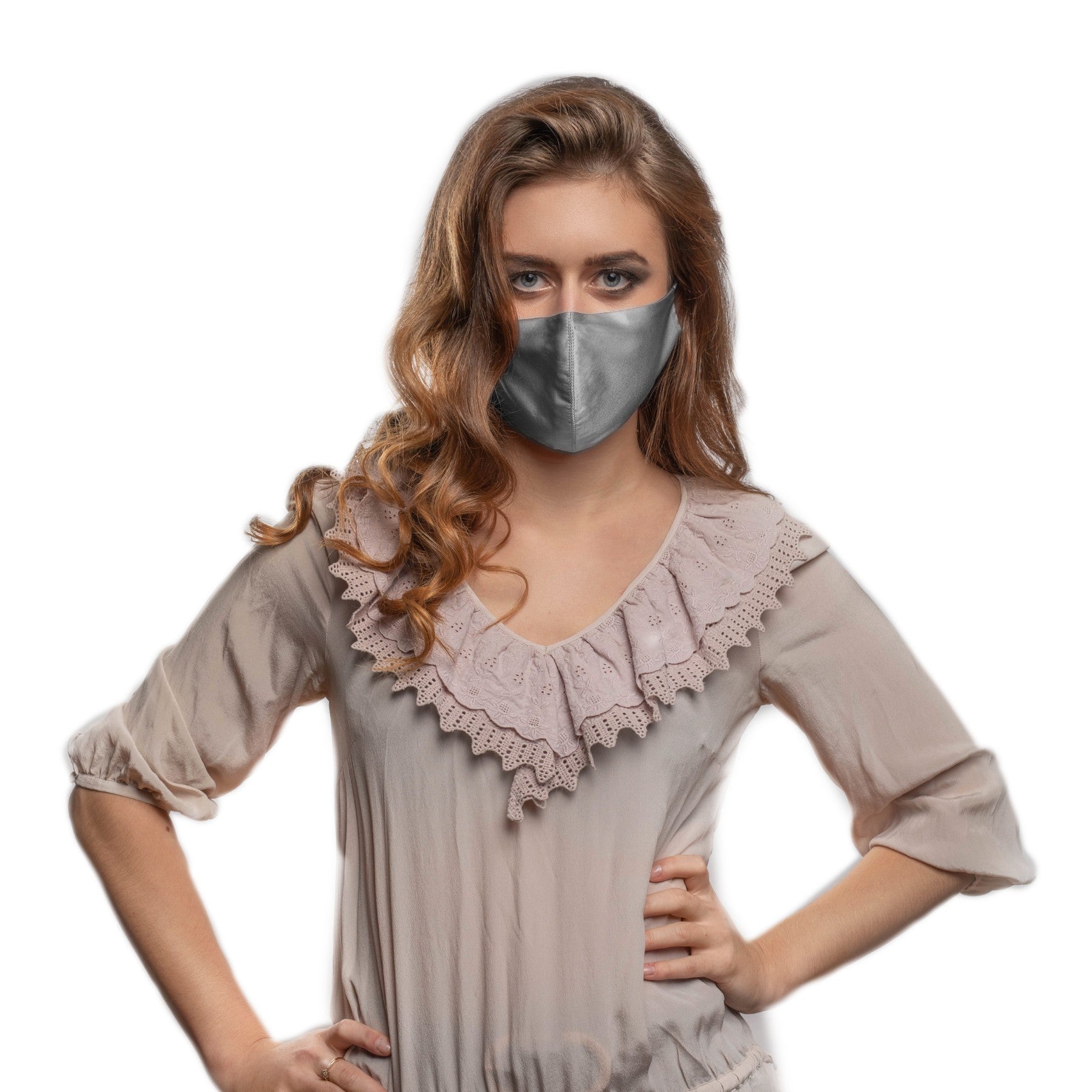Pure Mulberry SILK Face Mask With Nose Wire - Silver - SilkSleek