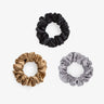 Large Silk Scrunchie Set - Black, Gold, Silver - SilkSleek