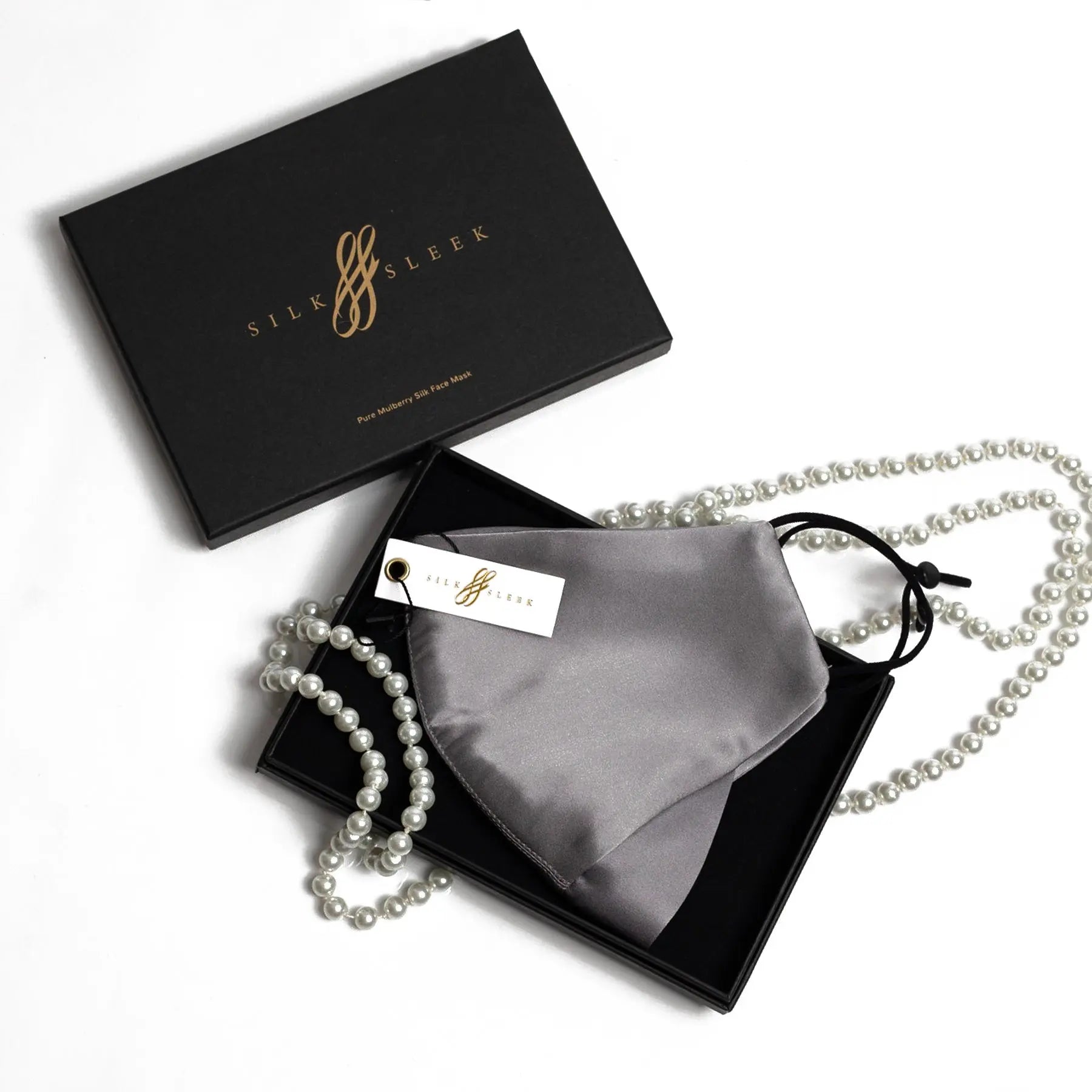 Pure Mulberry SILK Face Mask With Nose Wire - Silver - SilkSleek